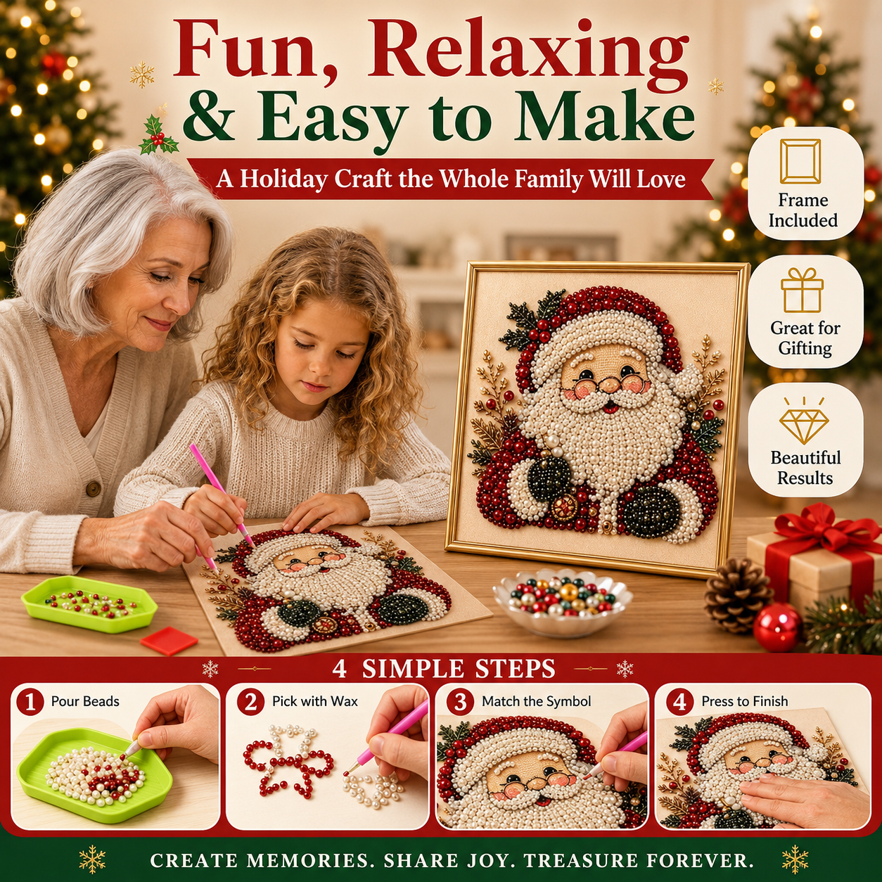 Christmas Pearl Diamond Painting Kit with Frame